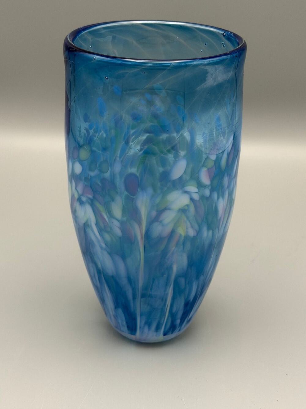 John Sullivan 2002 Signed Studio Art Glass Vase Blue Hand Blown Swirl Art Glass